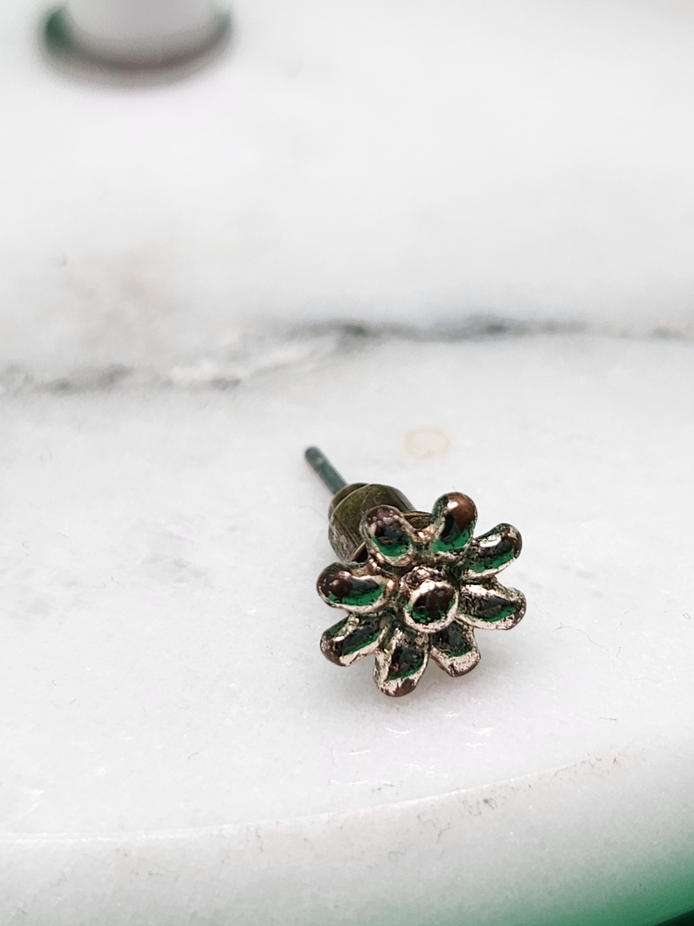 Gold-Tone Green Floral Stud Earring - Women Jewelry